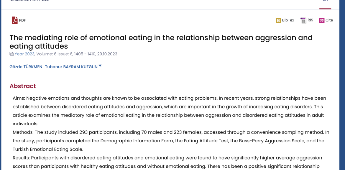 The mediating role of emotional eating in the relationship between aggression and eating attitudes